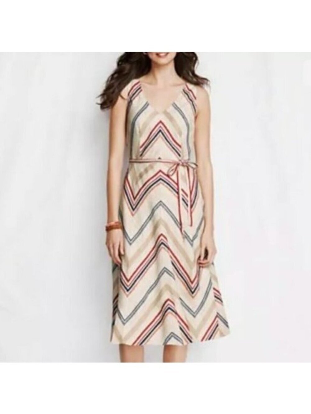 NWT Lands' End Chevron Linen Midi Sundress 10